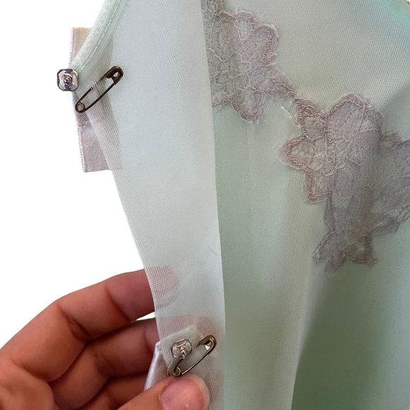 Vintage 50s Sears Green Lace Sheer Babydoll Nightgown and Robe Medium - Picture 9 of 9